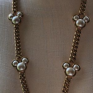 Vintage Disney Mickey Mouse Faux Pearl Yellow Gold Tone Necklace-EUC